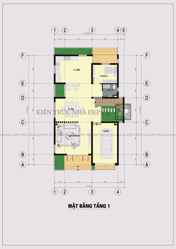 Hình ảnh: Giải pháp thiết kế mặt bằng T1 cho biệt thự 9.7mx16m.